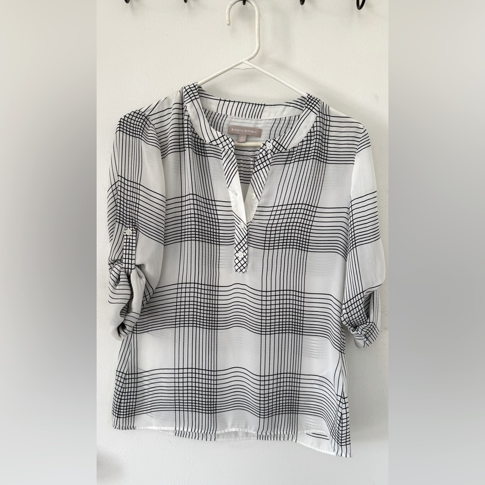 Black & White Striped Button-Up Blouse